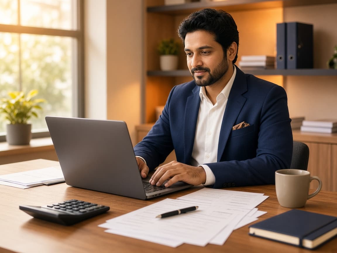 Business professional managing invoices and tax compliance for GST registration