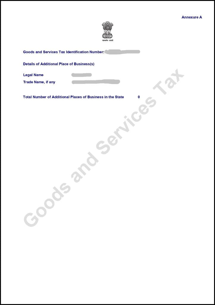 Sample GST Annexure A additional places of business